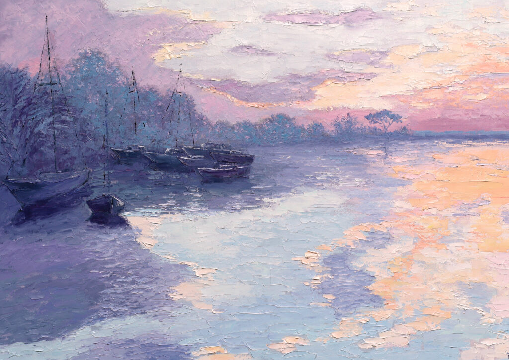 Картина Вечер на море. Морской пейзаж. Закат